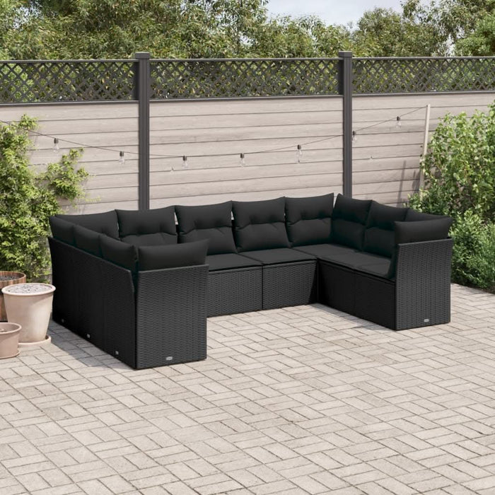 Set mobilier de grădină cu perne, 9 piese, negru, poliratan - WALTI WALTI
