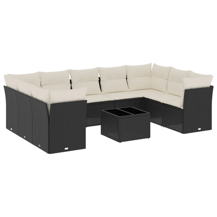 Set canapele de grădină cu perne, 10 piese, negru, poliratan - WALTI WALTI