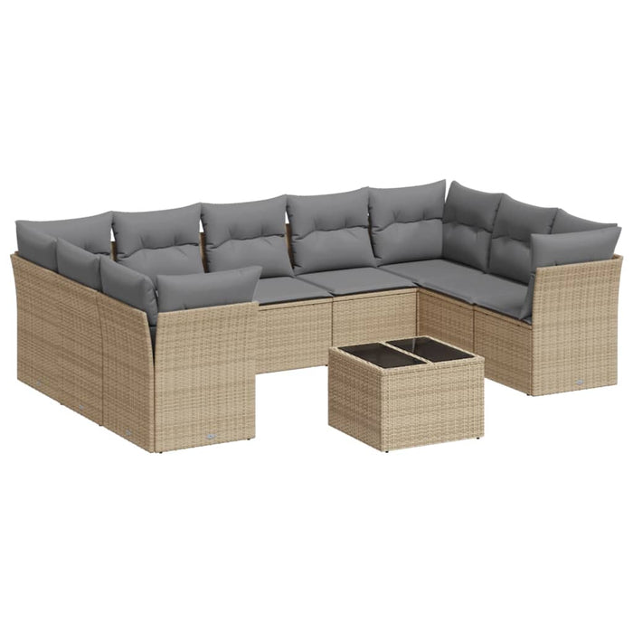 Set canapele de grădină cu perne, 10 piese, bej, poliratan WALTI