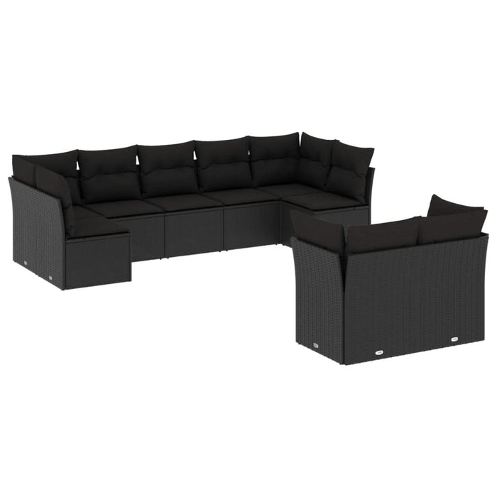 Set mobilier de grădină cu perne, 9 piese, negru, poliratan - WALTI WALTI