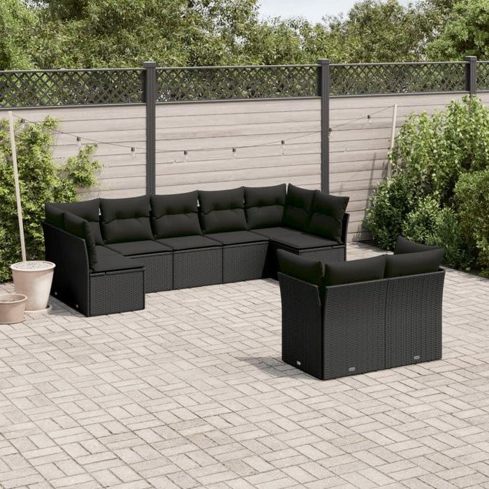 Set mobilier de grădină cu perne, 9 piese, negru, poliratan - WALTI WALTI