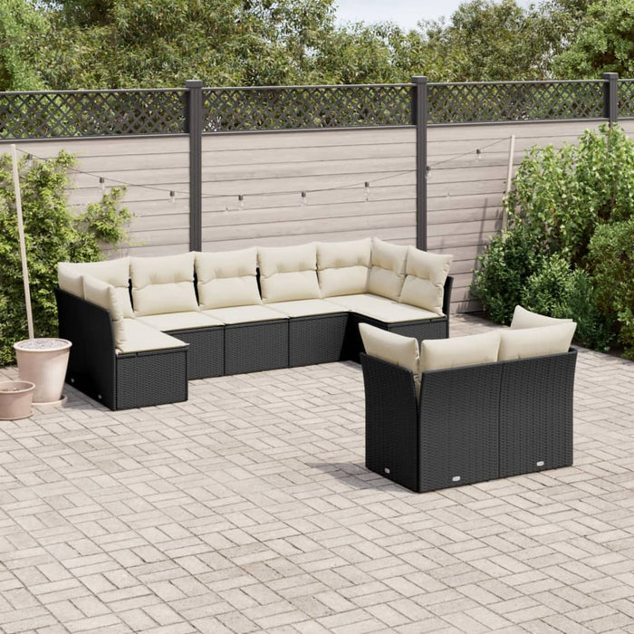 Set mobilier de grădină cu perne, 9 piese, negru, poliratan - WALTI WALTI
