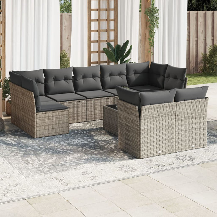 Set mobilier de grădină cu perne, 10 piese, gri, poliratan - WALTI WALTI