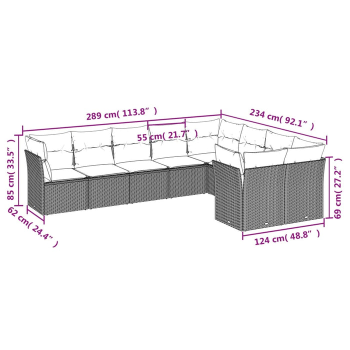 Set mobilier de grădină cu perne, 9 piese, negru, poliratan - WALTI WALTI