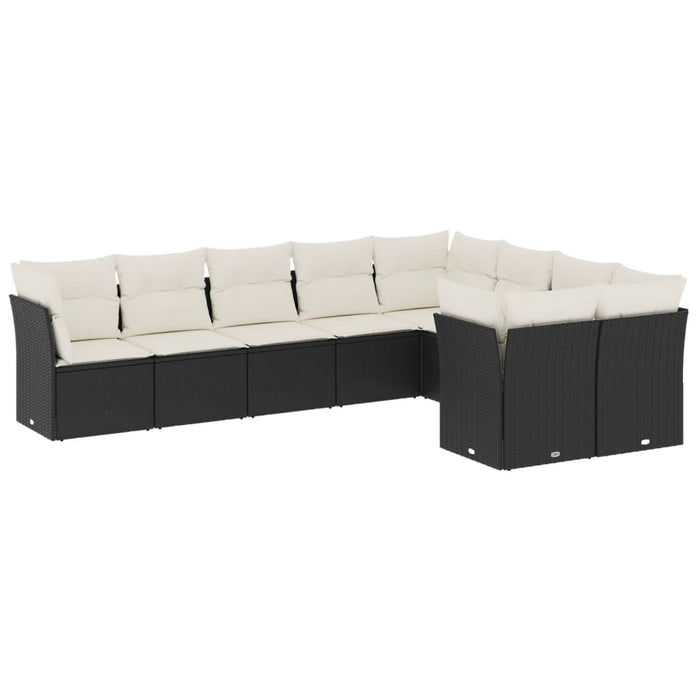 Set mobilier de grădină cu perne, 9 piese, negru, poliratan - WALTI WALTI