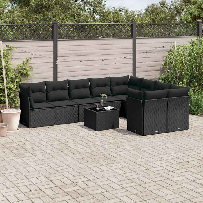 Set canapele de grădină cu perne, 10 piese, negru, poliratan - WALTI WALTI
