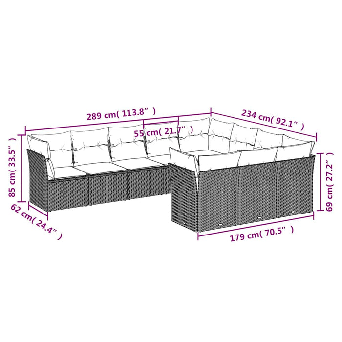 Set canapele de grădină cu perne, 10 piese, negru, poliratan - WALTI WALTI