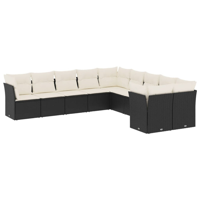 Set canapele de grădină cu perne, 10 piese, negru, poliratan WALTI