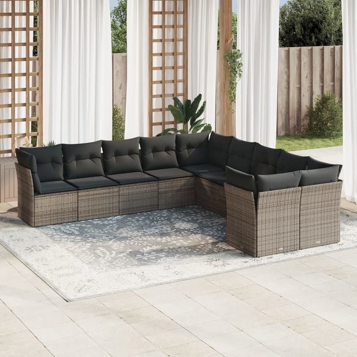 Set mobilier de grădină cu perne, 10 piese, gri, poliratan - WALTI WALTI