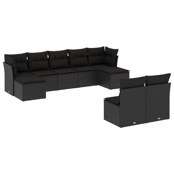 Set mobilier de grădină cu perne, 9 piese, negru, poliratan - WALTI WALTI