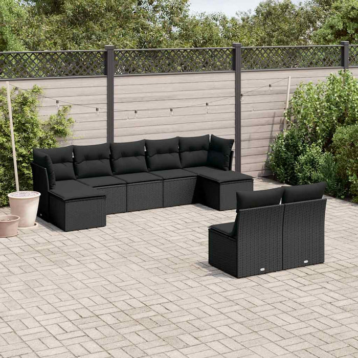 Set mobilier de grădină cu perne, 9 piese, negru, poliratan - WALTI WALTI