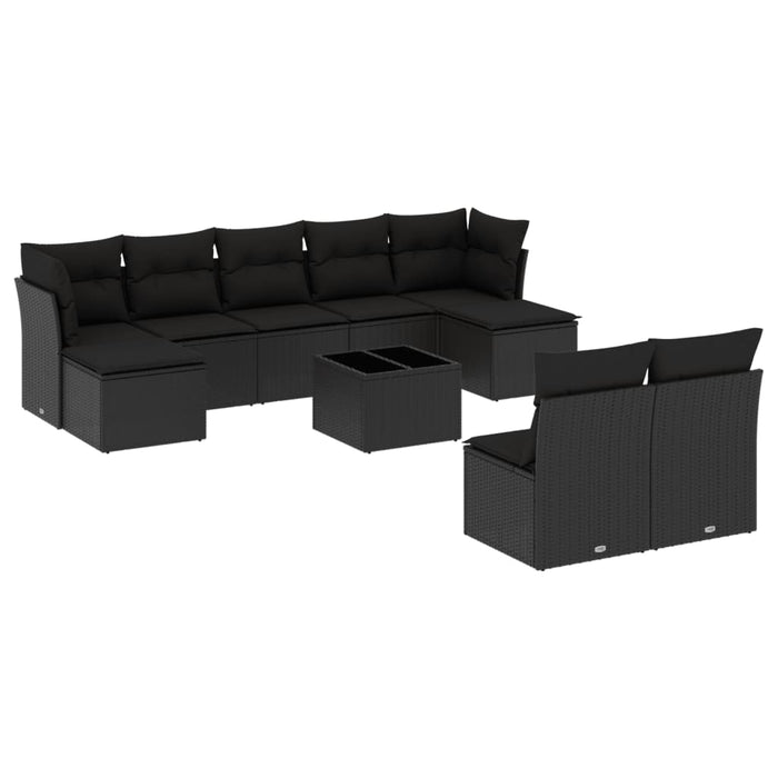 Set canapele de grădină cu perne, 10 piese, negru, poliratan - WALTI WALTI
