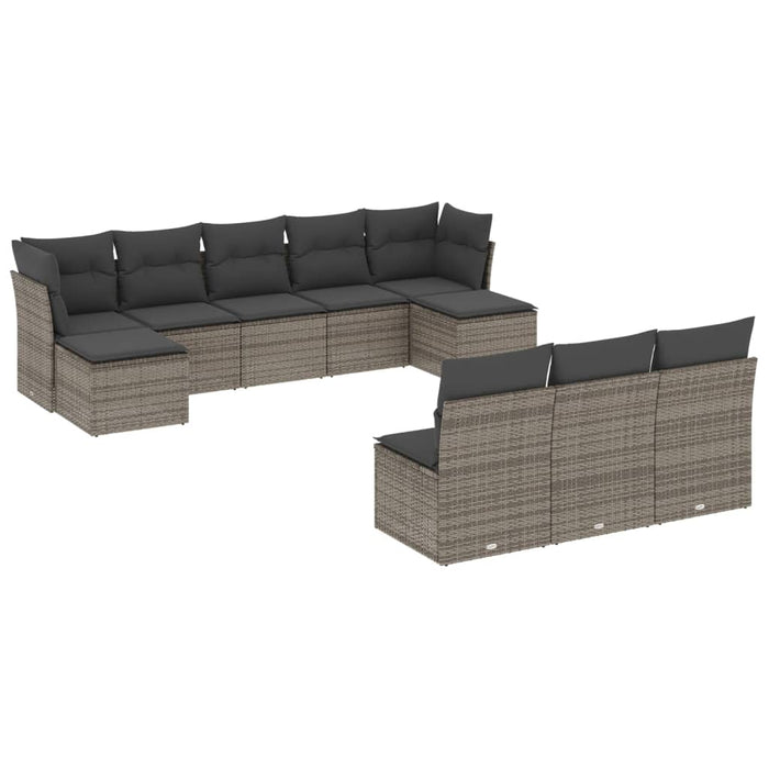 Set mobilier de grădină cu perne, 10 piese, gri, poliratan - WALTI WALTI