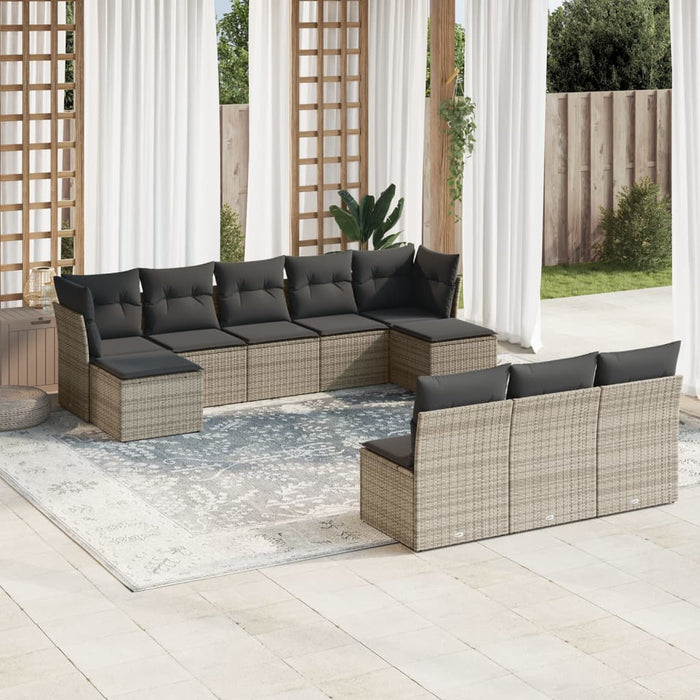 Set mobilier de grădină cu perne, 10 piese, gri, poliratan - WALTI WALTI