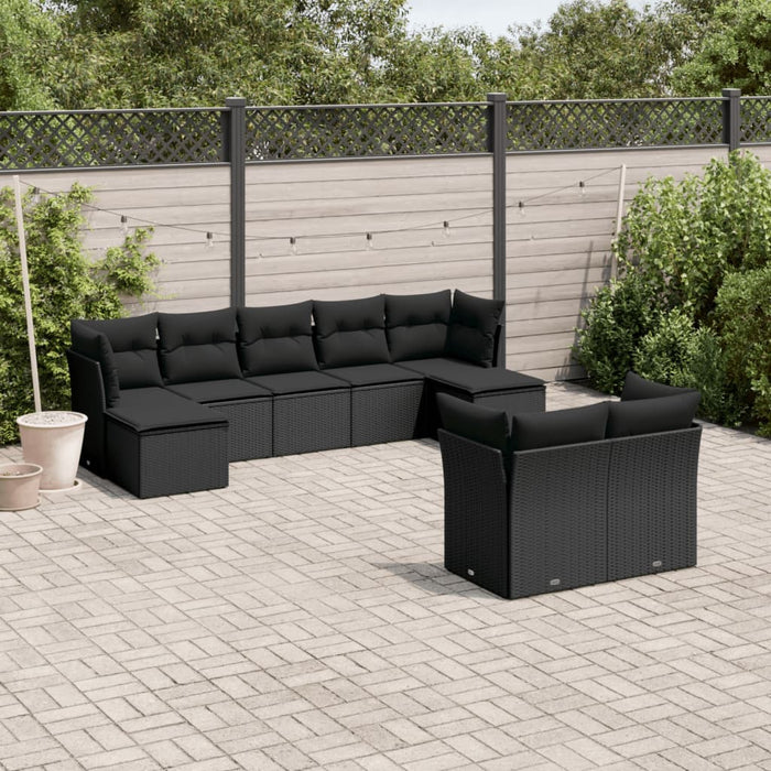 Set mobilier de grădină cu perne, 9 piese, negru, poliratan - WALTI WALTI