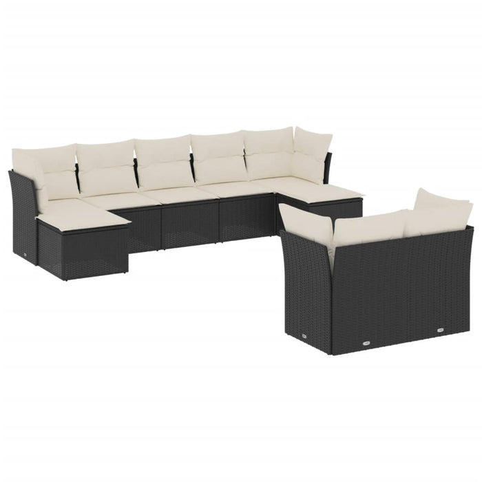 Set mobilier de grădină cu perne, 9 piese, negru, poliratan WALTI