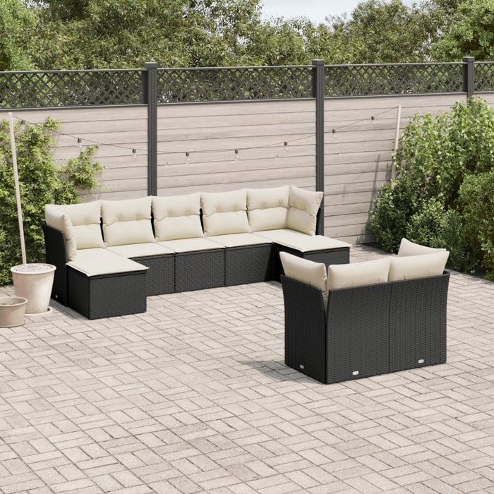 Set mobilier de grădină cu perne, 9 piese, negru, poliratan WALTI