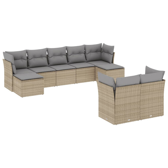 Set canapele de grădină, 9 piese, cu perne, bej, poliratan WALTI