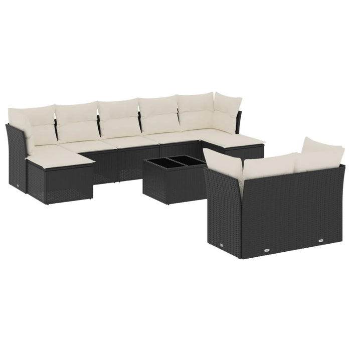 Set canapele de grădină cu perne, 10 piese, negru, poliratan WALTI