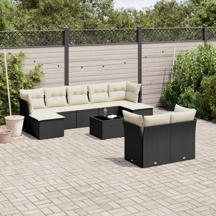 Set canapele de grădină cu perne, 10 piese, negru, poliratan WALTI