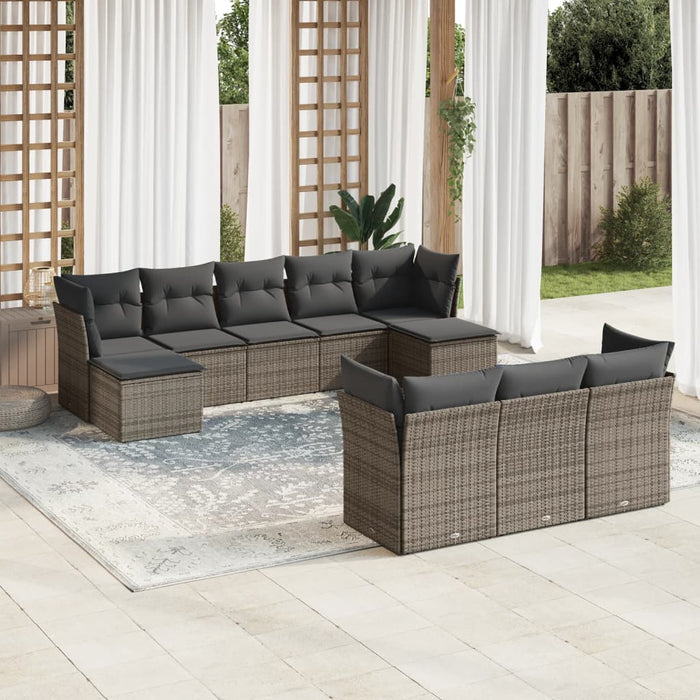 Set mobilier de grădină cu perne, 10 piese, gri, poliratan - WALTI WALTI