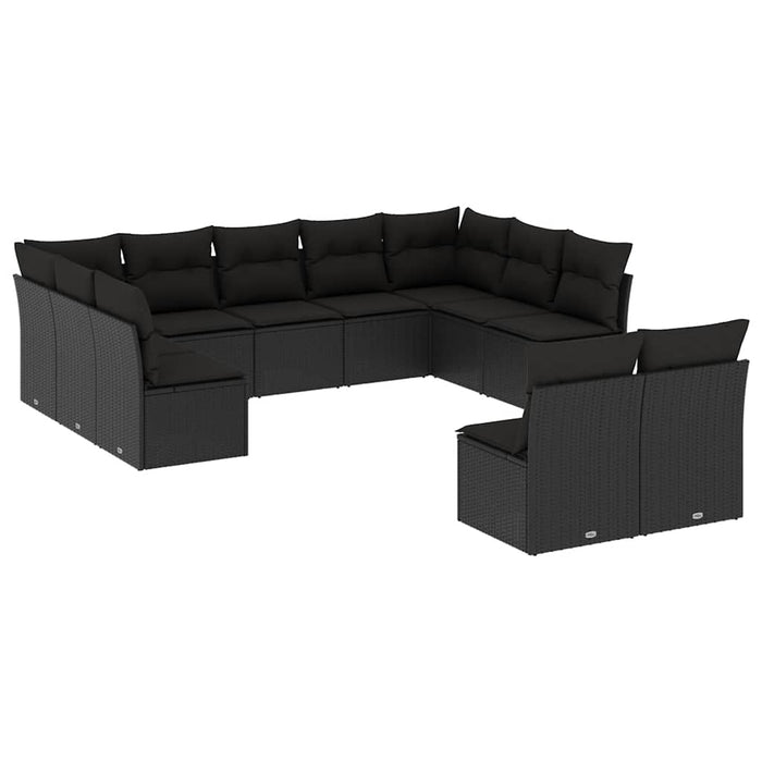 Set canapele de grădină cu perne, 11 piese, negru, poliratan WALTI