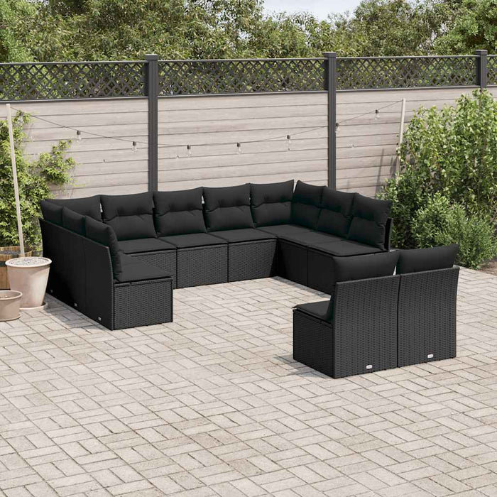 Set canapele de grădină cu perne, 11 piese, negru, poliratan WALTI