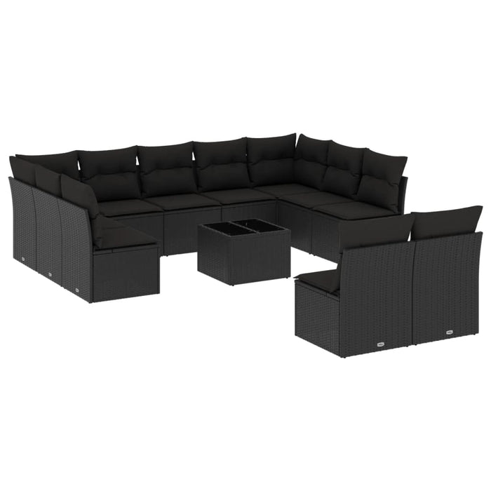 Set canapele de grădină, 12 piese, cu perne, negru, poliratan WALTI