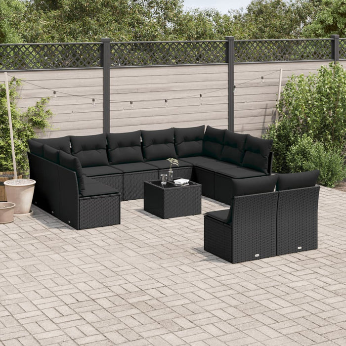 Set canapele de grădină, 12 piese, cu perne, negru, poliratan WALTI