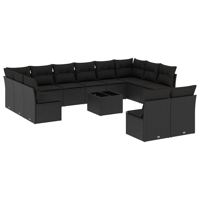 Set mobilier de grădină cu perne, 13 piese, negru, poliratan - WALTI WALTI
