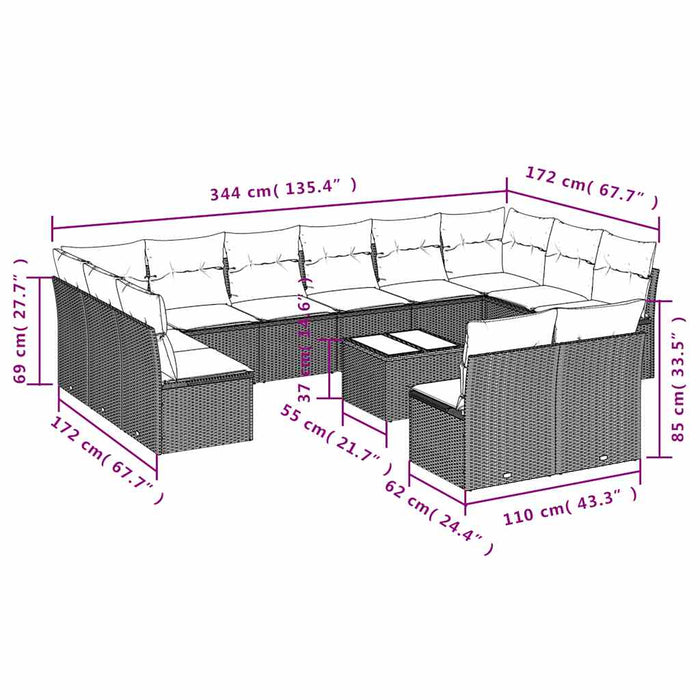 Set mobilier de grădină cu perne, 13 piese, negru, poliratan - WALTI WALTI