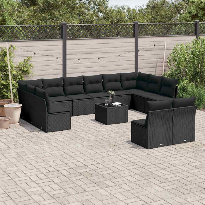 Set mobilier de grădină cu perne, 13 piese, negru, poliratan - WALTI WALTI