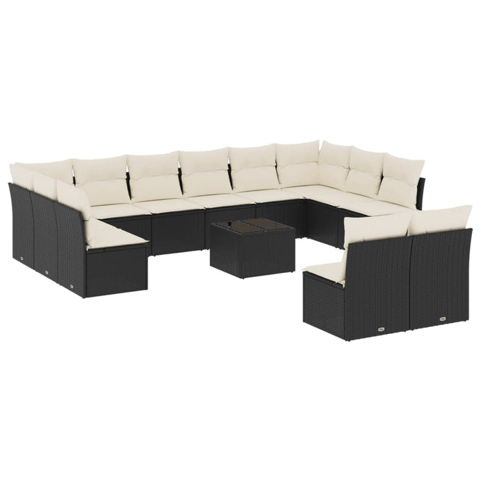 Set mobilier de grădină cu perne, 13 piese, negru, poliratan - WALTI WALTI