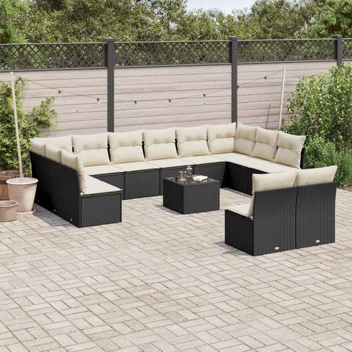 Set mobilier de grădină cu perne, 13 piese, negru, poliratan - WALTI WALTI