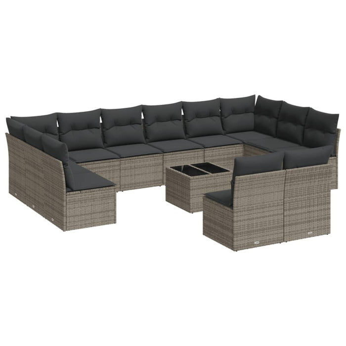 Set mobilier de grădină cu perne, 13 piese, gri, poliratan - WALTI WALTI