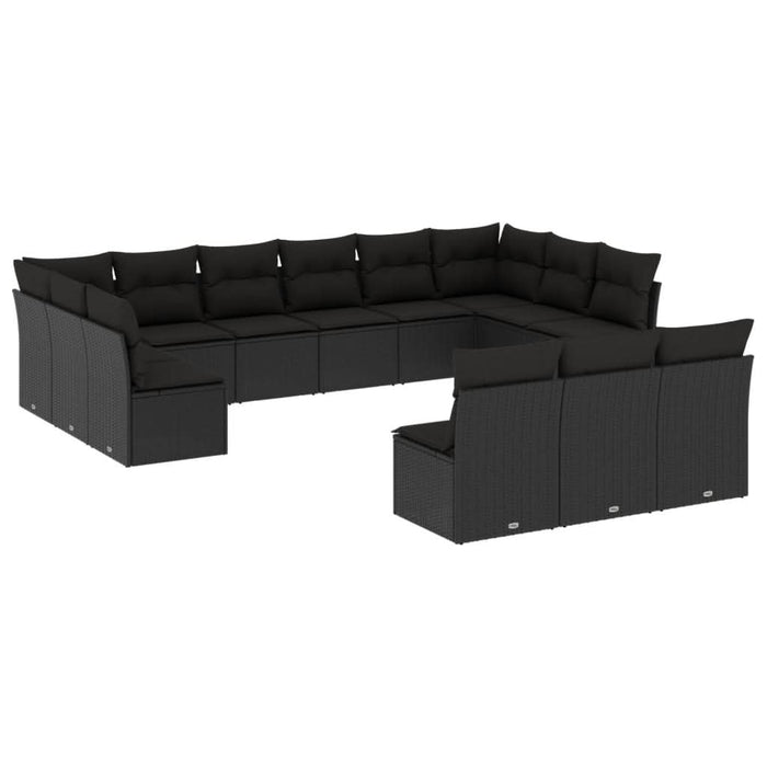 Set mobilier de grădină cu perne, 13 piese, negru, poliratan - WALTI WALTI