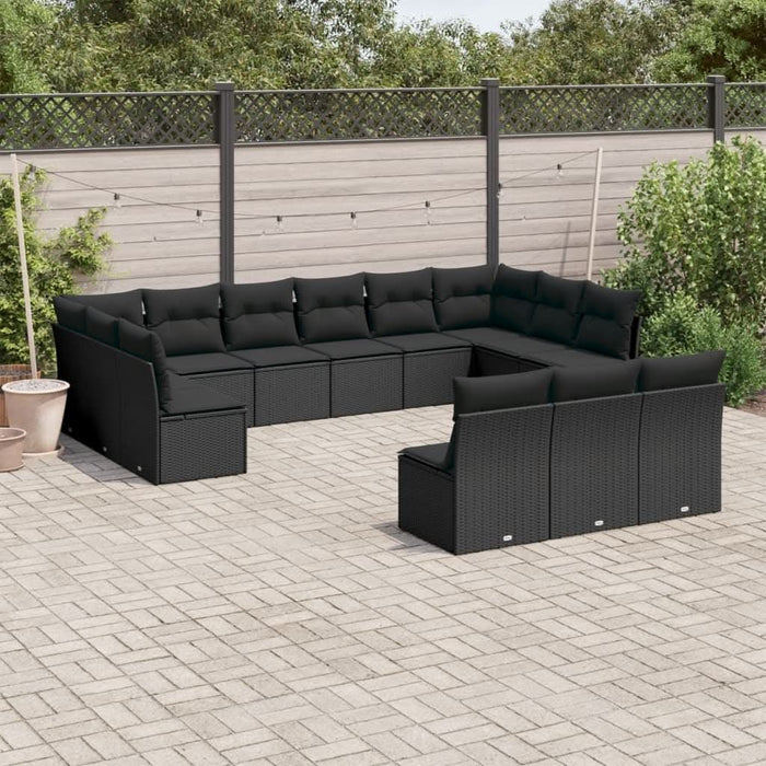 Set mobilier de grădină cu perne, 13 piese, negru, poliratan - WALTI WALTI