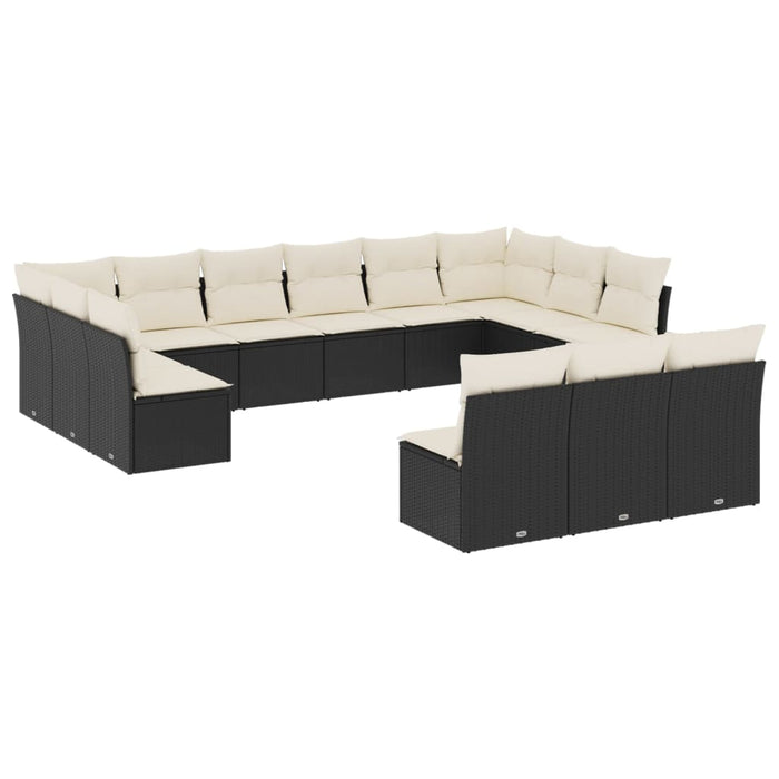 Set mobilier de grădină cu perne, 13 piese, negru, poliratan WALTI