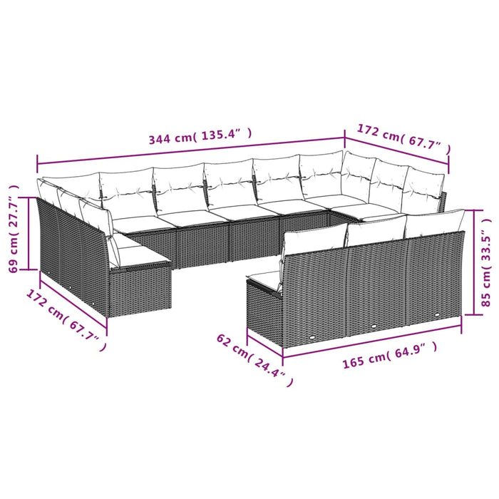 Set mobilier de grădină cu perne, 13 piese, negru, poliratan WALTI