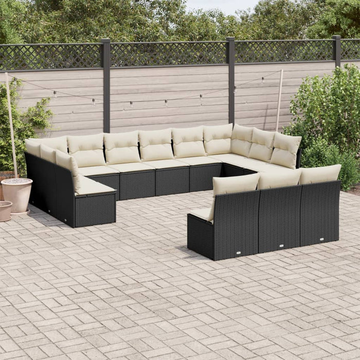 Set mobilier de grădină cu perne, 13 piese, negru, poliratan WALTI