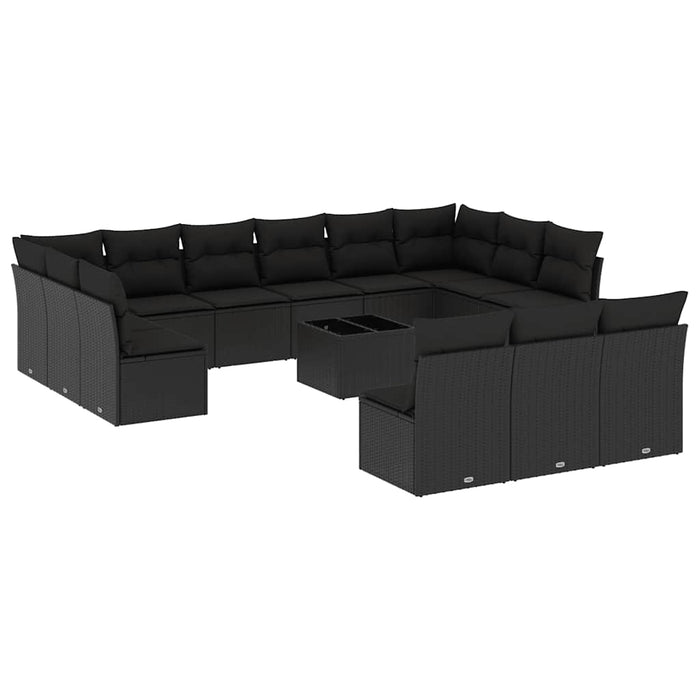 Set mobilier de grădină cu perne, 14 piese, negru, poliratan - WALTI WALTI