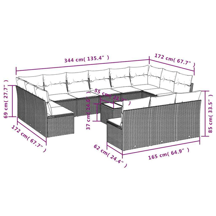Set mobilier de grădină cu perne, 14 piese, negru, poliratan - WALTI WALTI