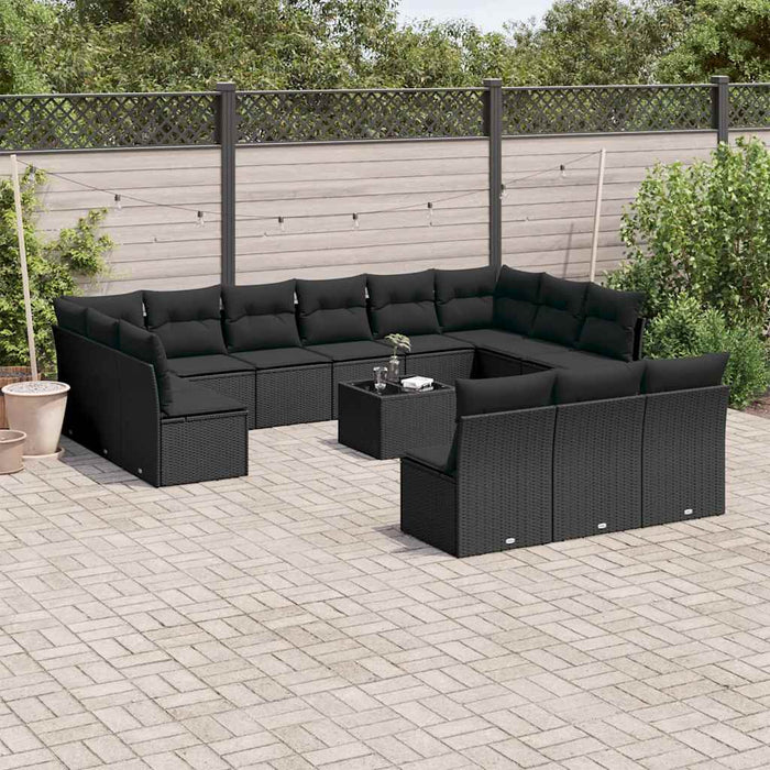 Set mobilier de grădină cu perne, 14 piese, negru, poliratan - WALTI WALTI