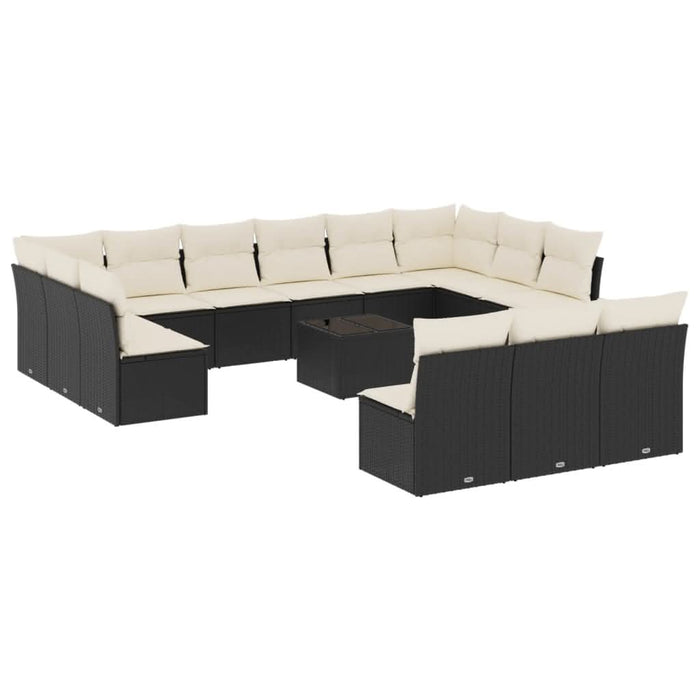 Set mobilier de grădină cu perne, 14 piese, negru, poliratan - WALTI WALTI