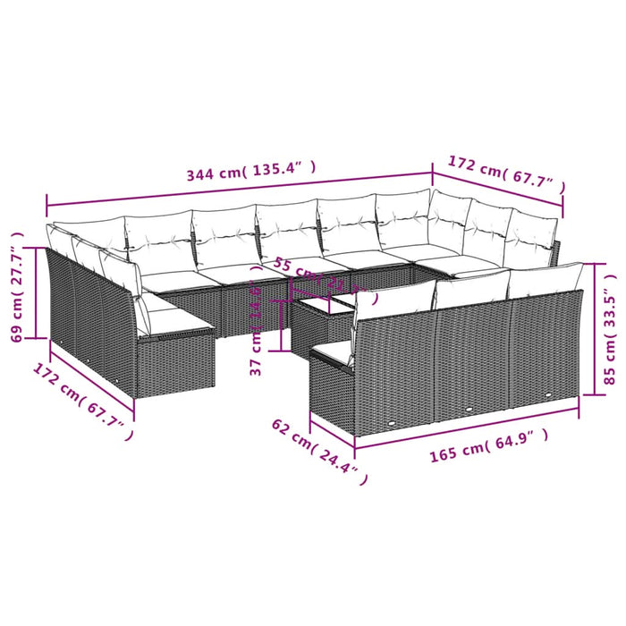 Set mobilier de grădină cu perne, 14 piese, negru, poliratan - WALTI WALTI