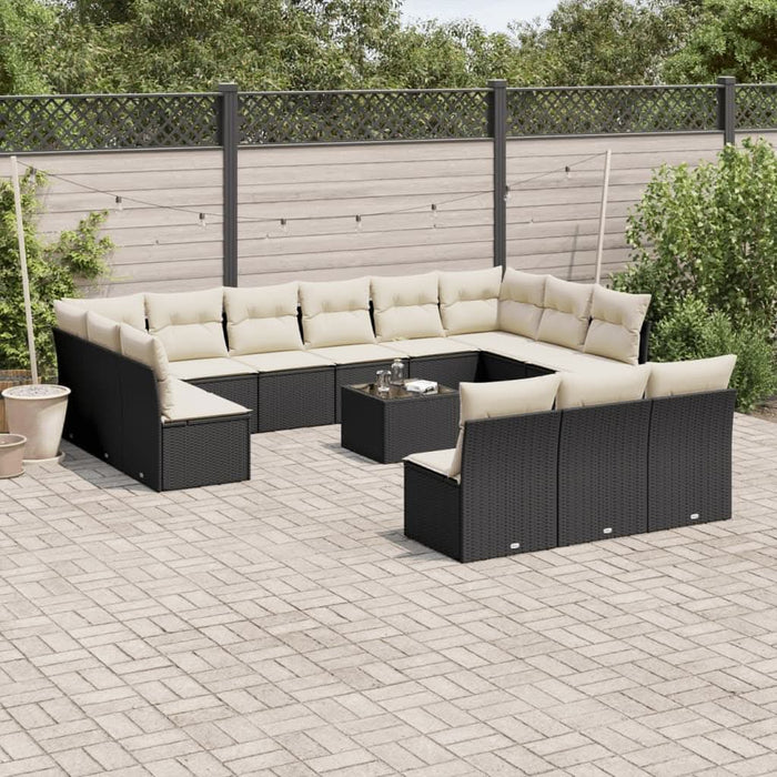 Set mobilier de grădină cu perne, 14 piese, negru, poliratan - WALTI WALTI