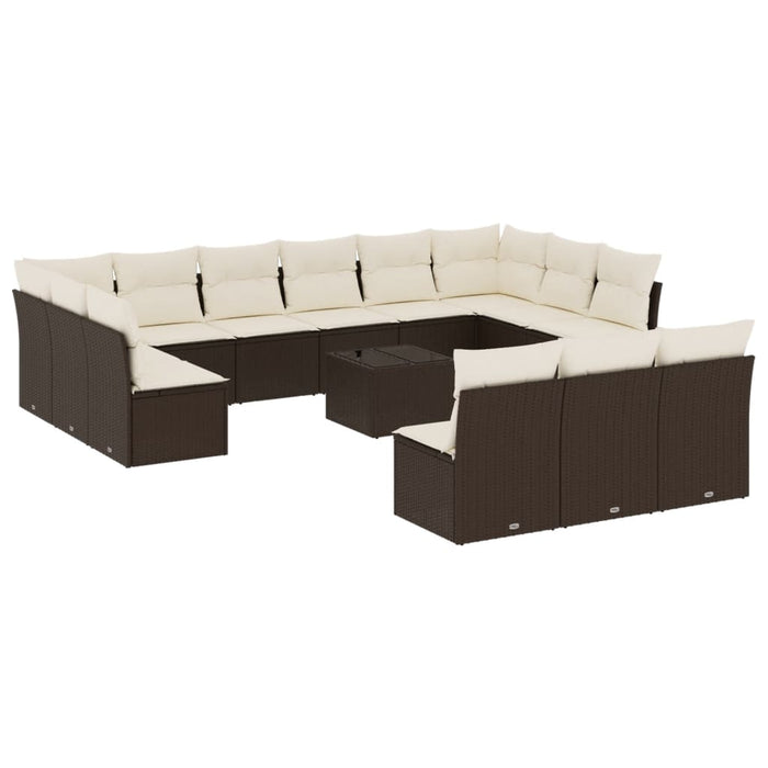 Set mobilier de grădină cu perne, 14 piese, maro, poliratan WALTI