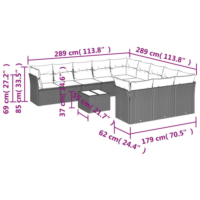 Set canapele de grădină, 12 piese, cu perne, negru, poliratan - WALTI WALTI