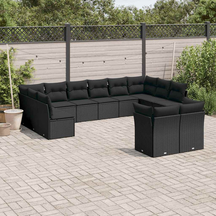 Set canapele de grădină, 12 piese, cu perne, negru, poliratan - WALTI WALTI