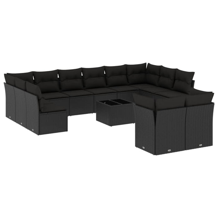 Set mobilier de grădină cu perne, 13 piese, negru, poliratan - WALTI WALTI